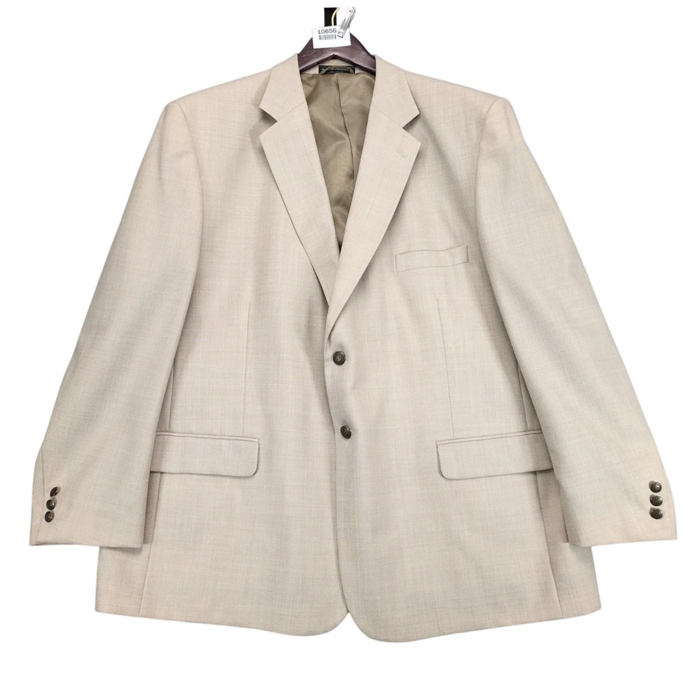 Meeting Street Beige Blazer Mens 50R Wool Blend Brass Buttons Textured Preppy